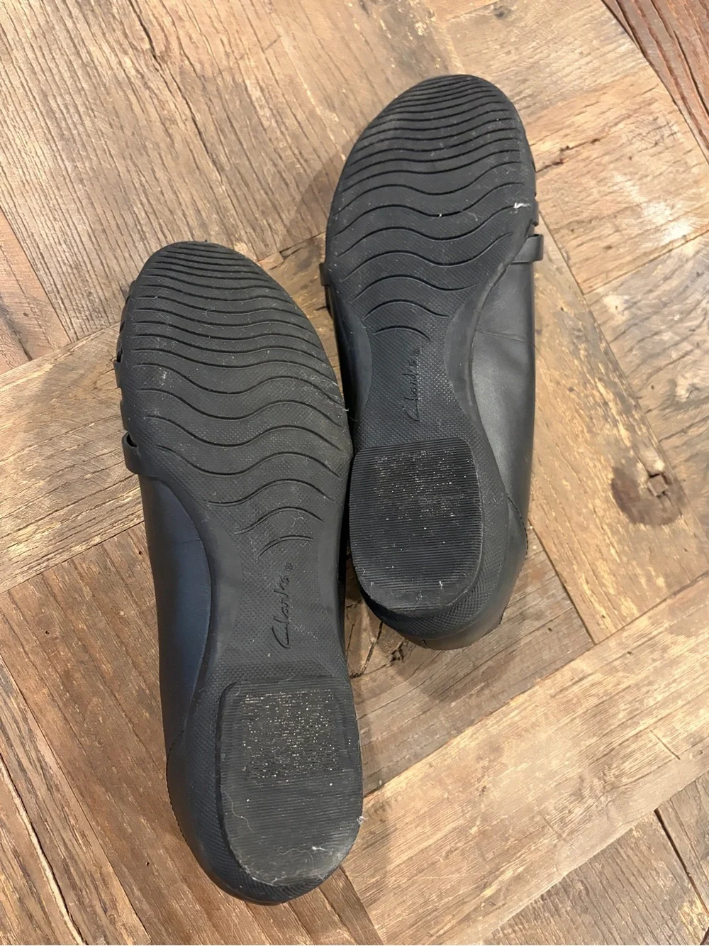 Clarks Collection Sara Clover Black Leather Woven Ballet Flats Size 7.5